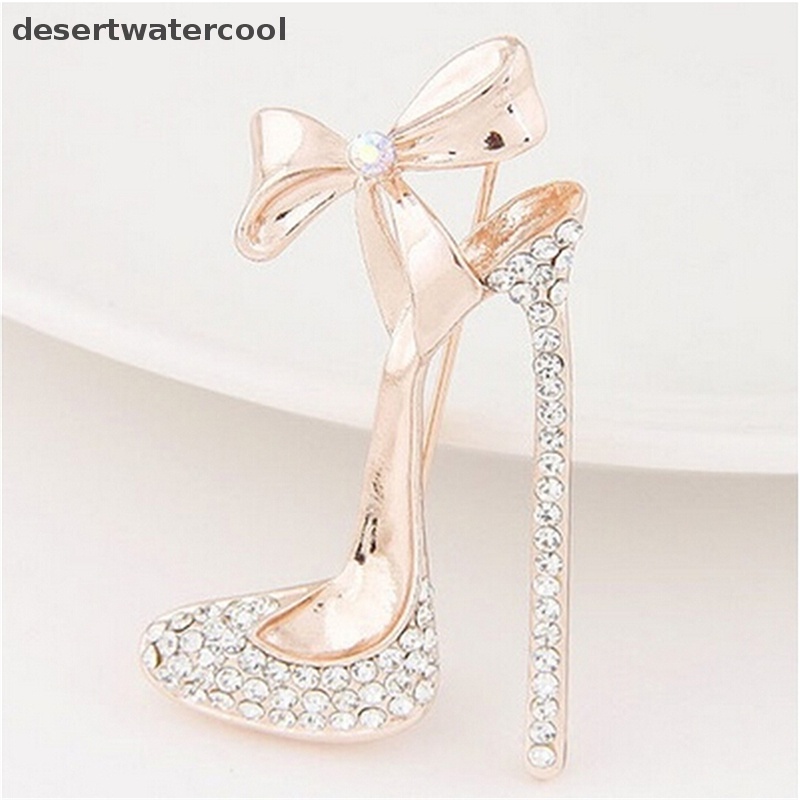 Deid Berlapis Emas Sepatu Hak Tinggi Bros Pin Stunning Kristal Berlian Imitasi Perhiasan Hot Martijn
