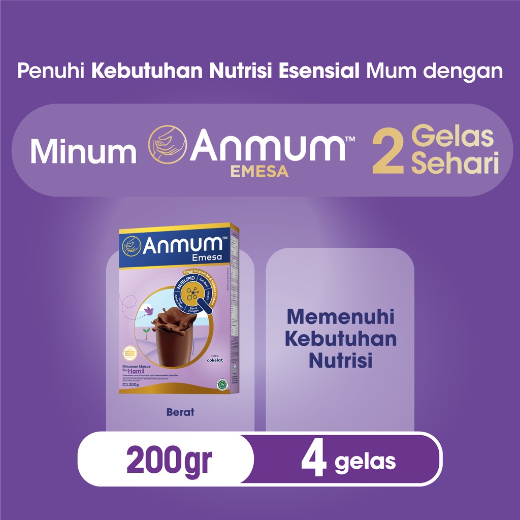 Anmum Emesa Susu Nutrisi Ibu Hamil Cokelat 5 x 200g - Bantu Mengurangi Rasa Mual