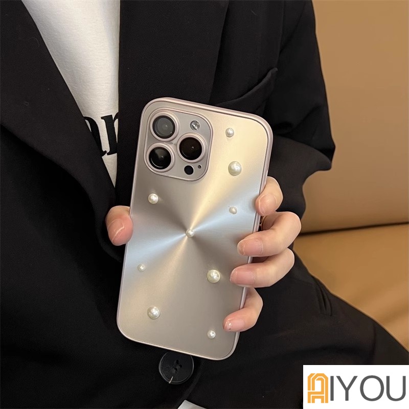 Ins Korea Lucu 3D Putih Mutiara Kreatif Telepon Case Untuk iPhone 14 Pro Max Mewah Mempesona CD Garis Persegi Bingkai Silikon Phone Case Untuk Iphone11 12 13 14Plus Penutup Pelindung Lensa