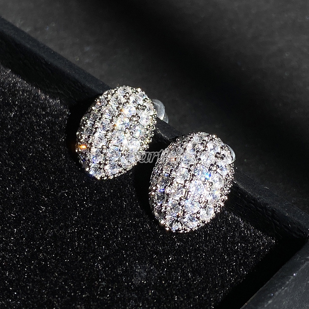 Anting Dan Giwang Bahan Tembaga Zircon Berlian Oval Hollow Modis Untuk Wanita