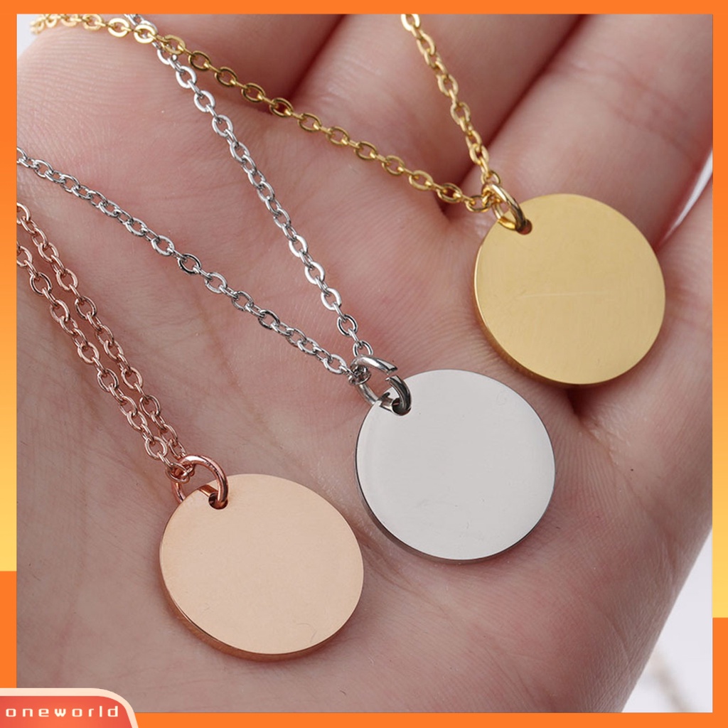 [ONE] Unisex Kalung Bulat Liontin Permukaan Halus Pria Wanita DIY Kilau Cerah Liontin Kalung Perhiasan Hadiah