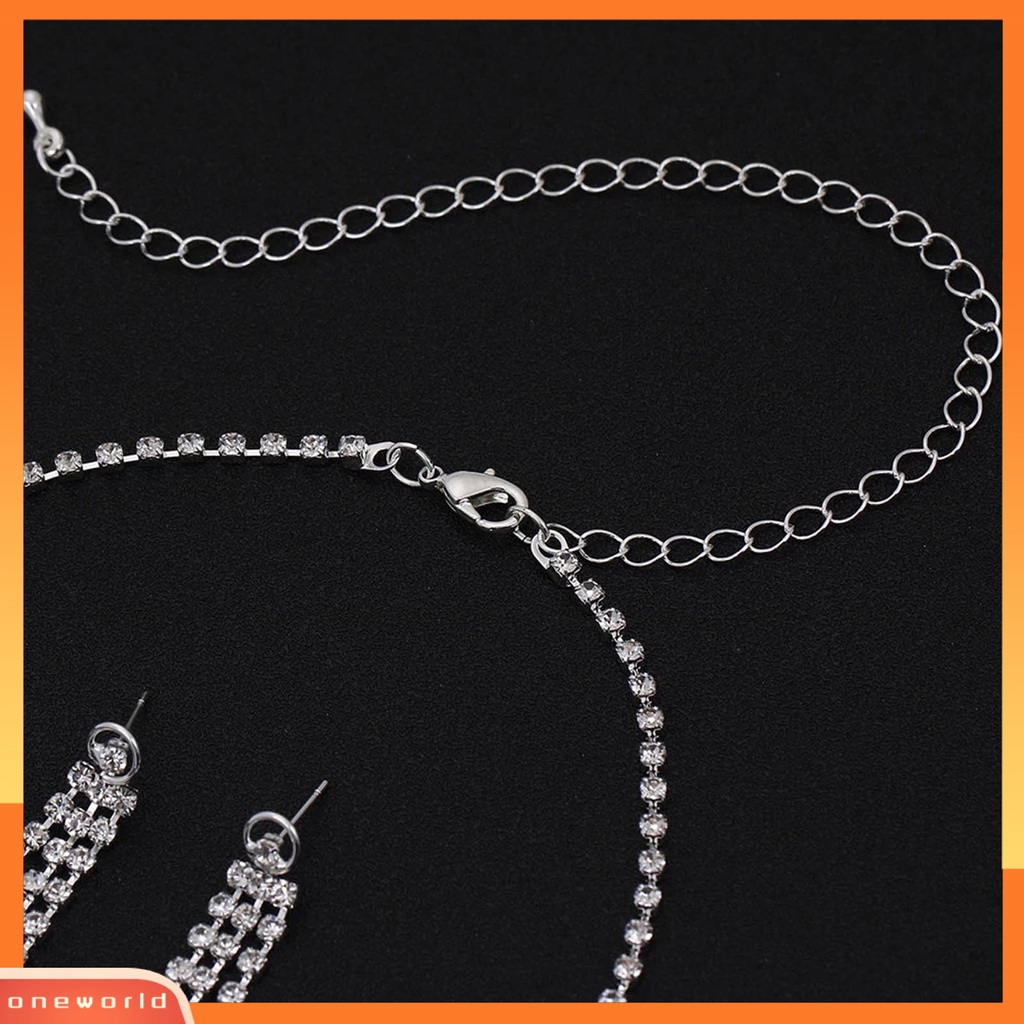 [ONE] 1set Anting Rumbai Berlian Imitasi Bertatahkan Temperamen Pengerjaan Indah Pengerjaan Tinggi Gloss Rumbai Dekorasi Shinyny Makan Berat Wanita Perhiasan Kalung Pernikahan Aksesori