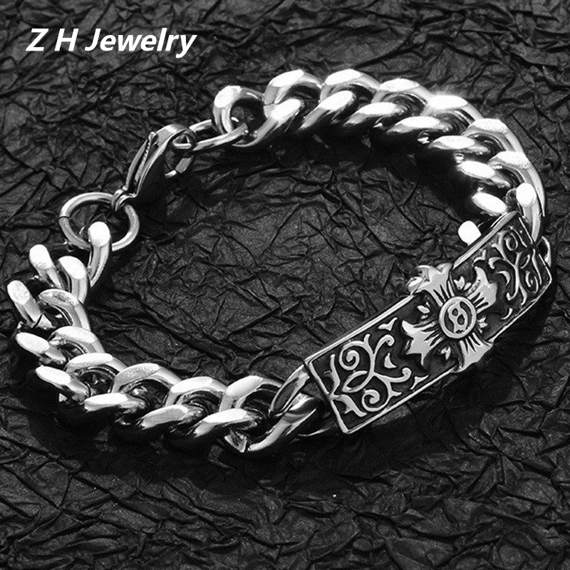 Zh Perhiasan Hip Hop Rock Stainless Steel Salib Vintage Crosin Pria Gelang Aksesoris Pesta Halloween