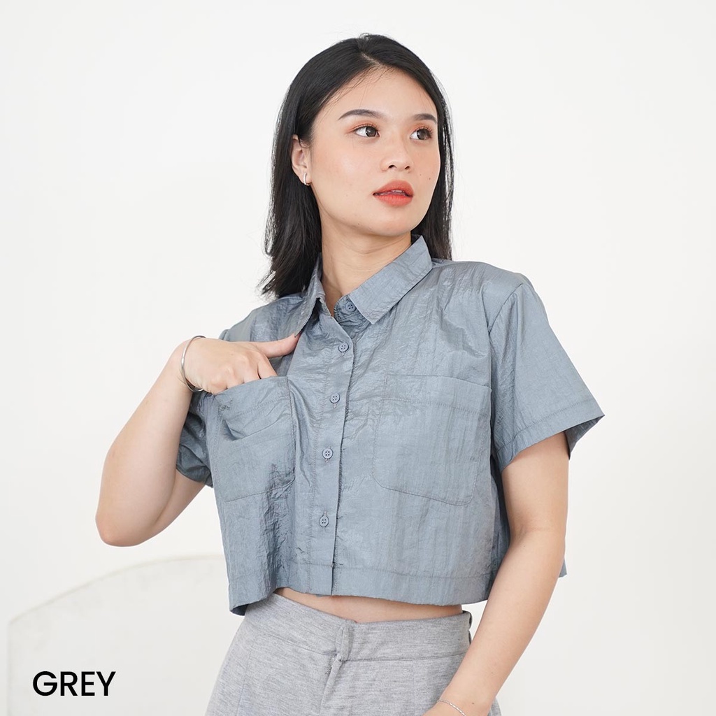 Kemeja Crop Top Crinkle Gemini