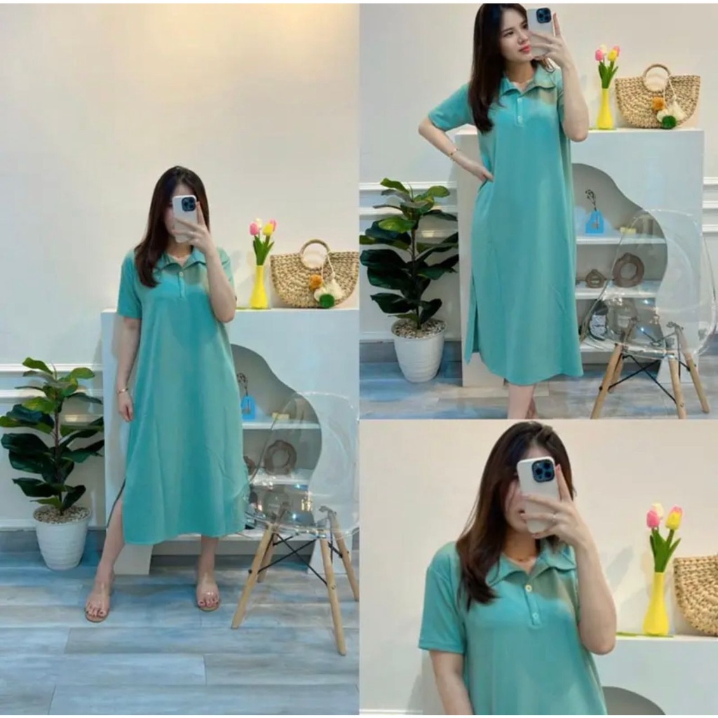 Rivana Daily Dress Lengan Pendek Korean Style Crinkle Airflow Midi Dress Kekinian Gamis Terbaru