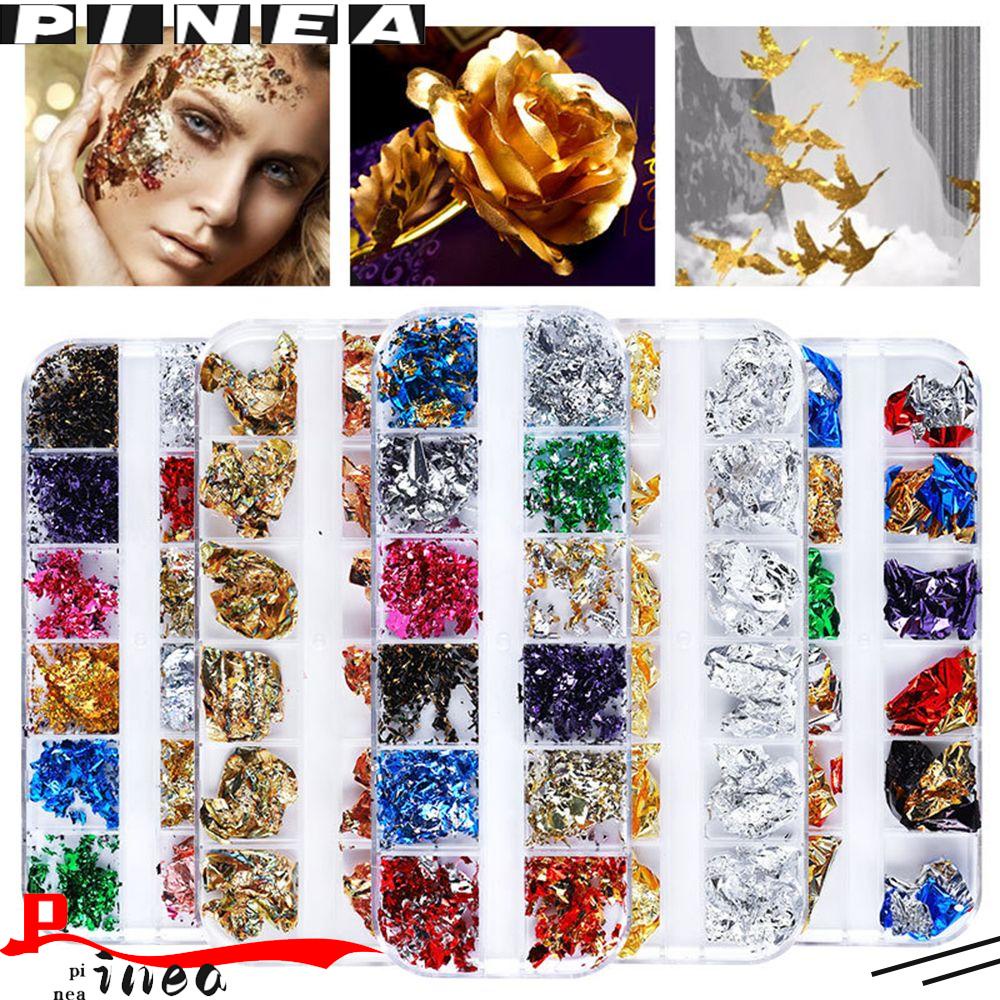 Nanas 12Grid Kuku Foil Emas Baru DIY Emas Glitter Serpihan Tidak Teratur