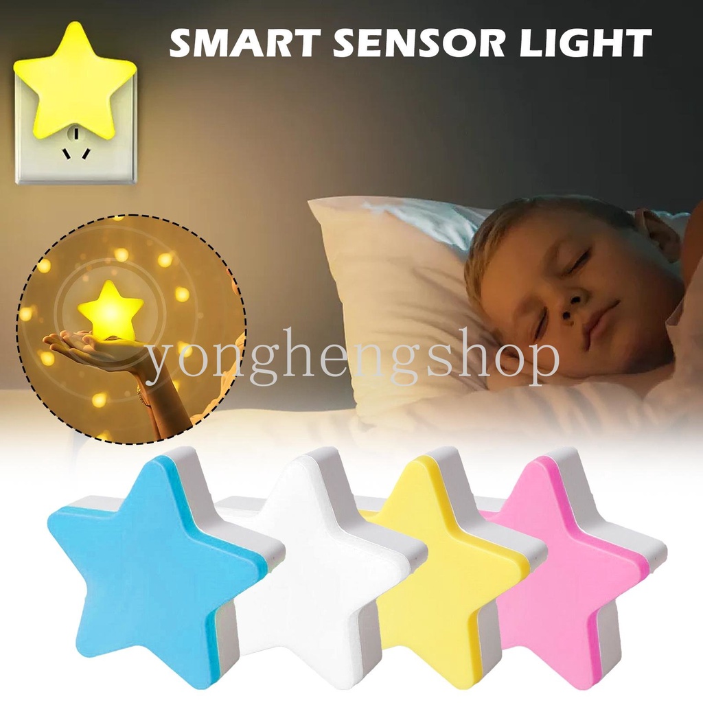 Kreatif Lucu Bintang Bulan Berbentuk Sensor Cahaya LED Lampu Malam Anak-Anak Lampu Samping Tempat Tidur Dinding Malam Kamar Tidur Koridor Lorong Tangga Dekorasi Cahaya US Plug Mini Tidur Lampu Malam