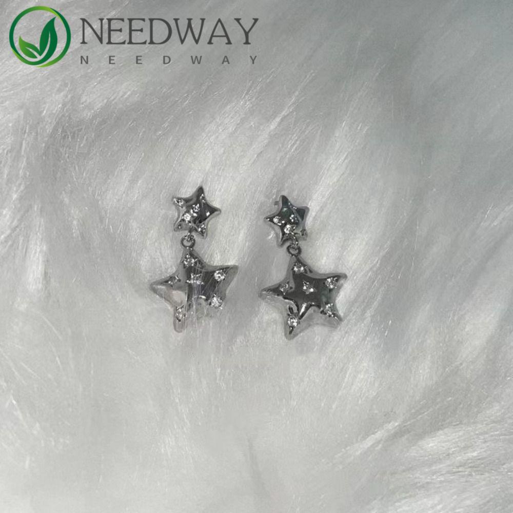 Needway   Pentagram Star Stud Earring Kepribadian Anting Korea Sederhana Pesta Desain Fashion Warna Solid Temperamen Peri Telinga Tulang Kuku