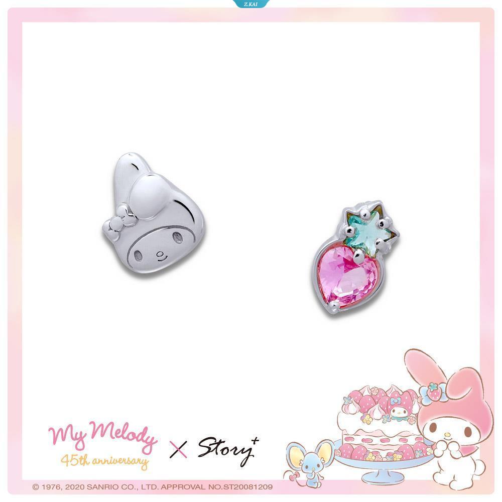 Perhiasan Perak Sanrio Sanrio Mymelody Strawberry Bright Crystal Plated Sterling Silver Anting Tusuk Anting Rose Gold [ZK]