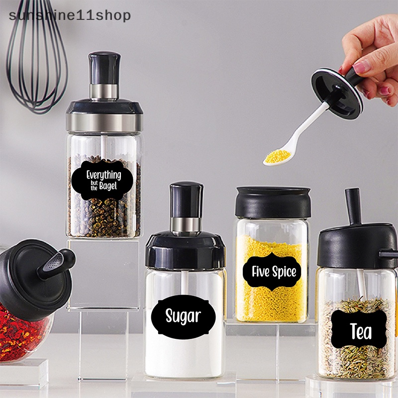 Sho 6PCS /Set Papan Tulis Yang Dapat Dihapus Label Rempah DIY Stiker Kerajinan Rumah Tangga Dapur Organizer Label Papan Hitam Stiker Dengan Pulpen N