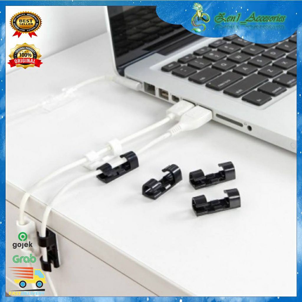 JT - 20 PCS Klip Kabel Penjepit Perapih Klem Clip Wire Hose Clamp Organizer Cable Charger Organizer Colokan Meja Dinding 20pcs