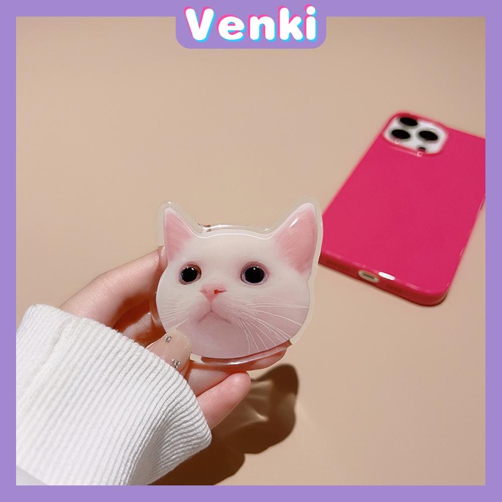 VENKI - Untuk iPhone 14 Pro Max iPhone Case dengan Kucing Lucu Dudukan Lipat Pegangan Bening Pink Glossy TPU Soft Case Tahan Guncangan kompatibel dengan iPhone 13 Pro max 12 Pro Max 11 xr xs 7 8Plus