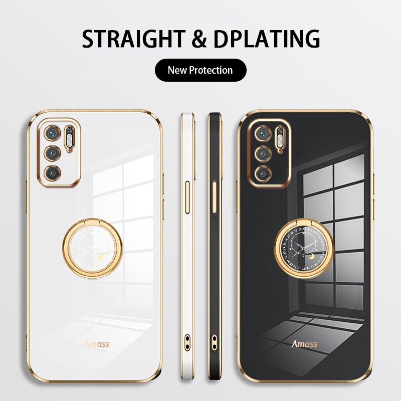 Andyh Casing Ponsel Silikon Ultra Tipis Untuk Xiaomi POCO M3 Pro 4G 5G Redmi Note10 5G Note 10T 5G Deluxe Perlindungan Jatuh Pita Emas Dengan Jam Cincin Dan Lanyard Gratis