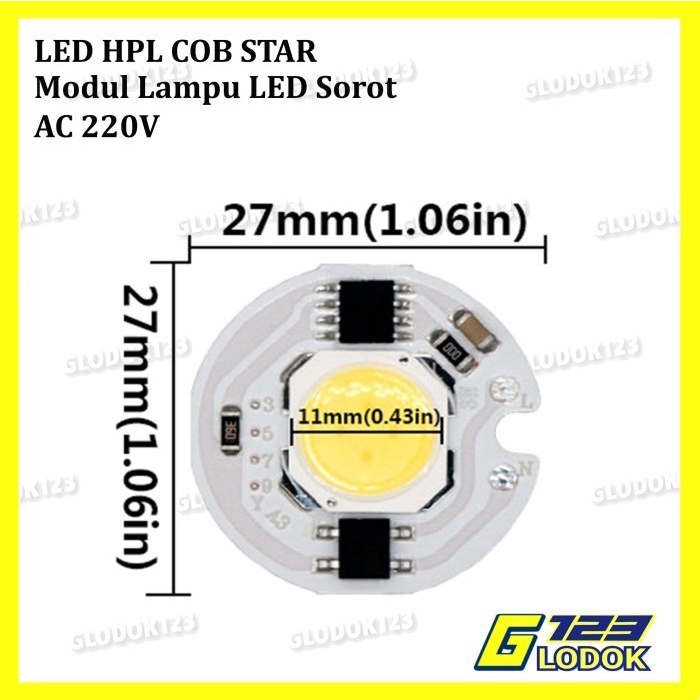 COB Star 220V 3 5 7 10 12 W LED White Putih Lampu Sorot PLN AC 25mm