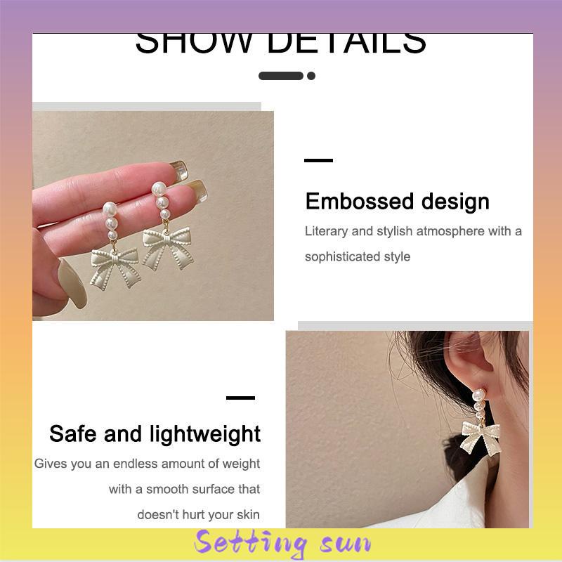 Anting S925 Simpul Busur Mutiara Perak Off-white Desain Anting Rasa untuk Wanita  TN