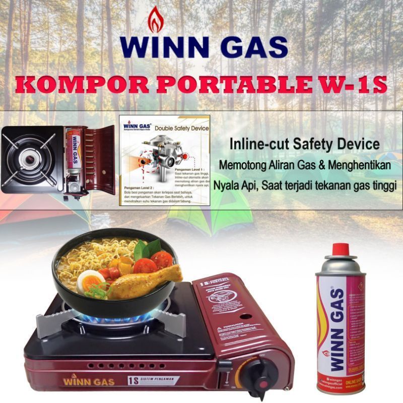 Kompor Gas Portable Winn Gas  W-1S , Kompor Camping , Portable  + Koper