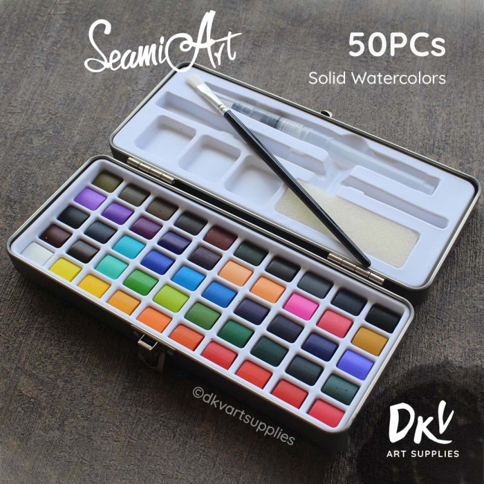 

Seamiart 50 Warna Colors Solid Watercolor Cat Air Tin Box Set - 50 Warna