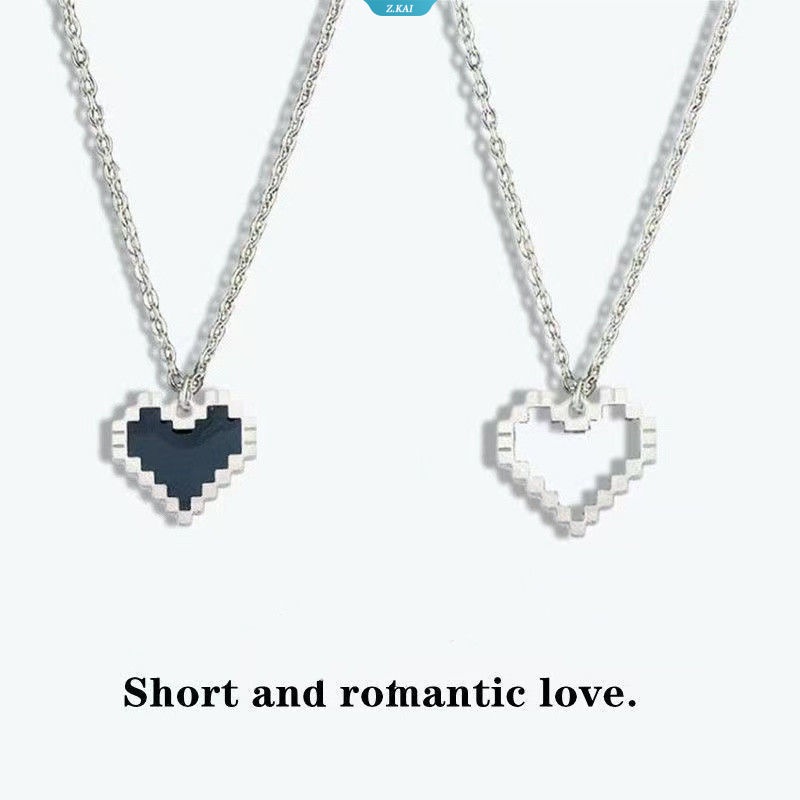 Cinta Hati Puzzle Anti Karat Kalung Wanita/ Pria Mosaik Hitam Jantung Cut-out Pixel Peach Heart Pendant Necklace Jewelry [ZK]