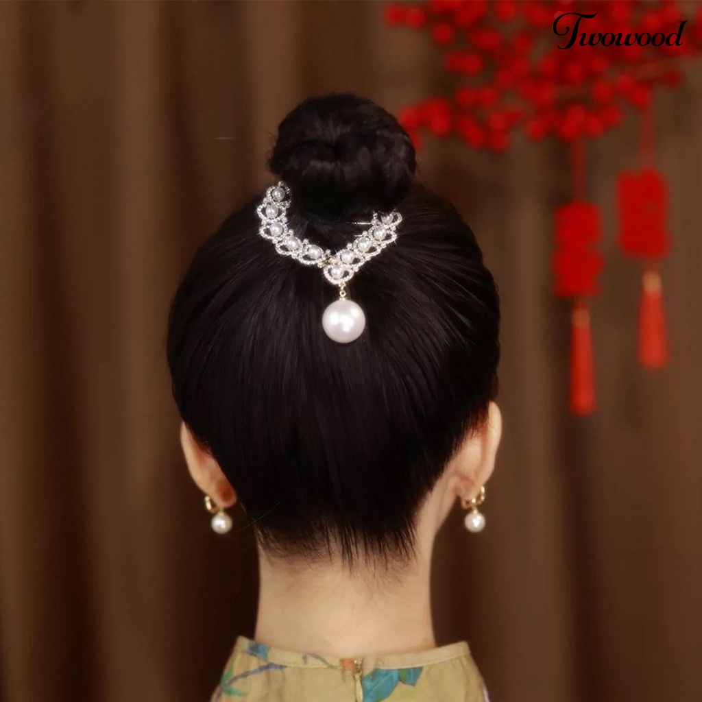 Twowood Ponytail Hair Clip Elegan Mutiara Imitasi Anti-slip Aksesoris Rambut Berlian Imitasi Bertatahkan Wanita Hair Bun Claw Clip Pakaian Sehari-Hari