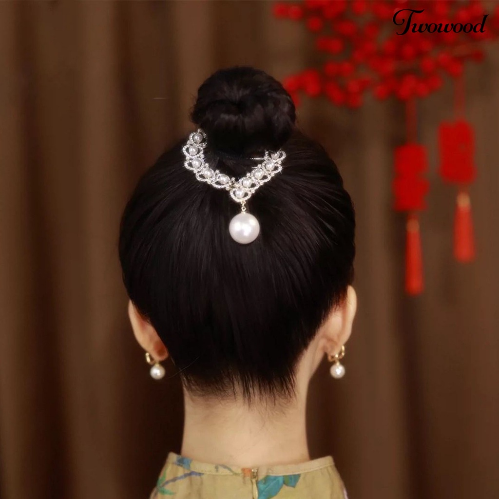 Twowood Ponytail Hair Clip Elegan Mutiara Imitasi Anti-slip Aksesoris Rambut Berlian Imitasi Bertatahkan Wanita Hair Bun Claw Clip Pakaian Sehari-Hari