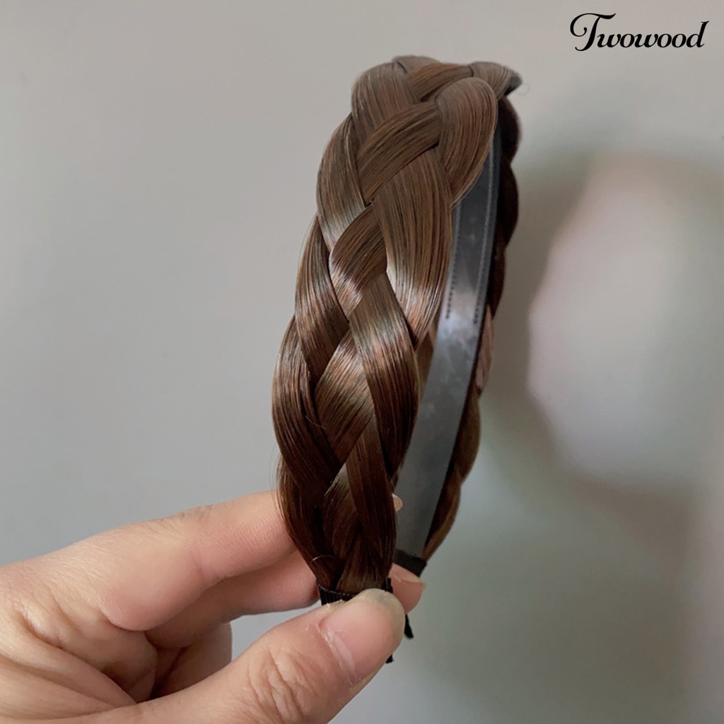 Twowood Braided Wig Headband Bertepi Lebar Dekorasi Rambut Empat Helai Twist Kepang Cuci Muka Aksesoris Rambut