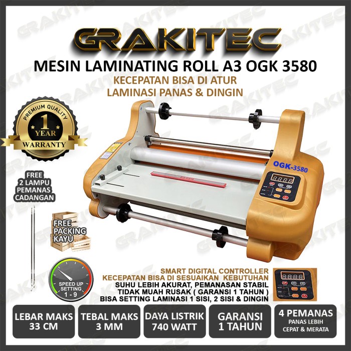 

Mesin Laminasi Laminating Roll A3 - Hot Roll Laminator OGK 3580 - OGK 3580