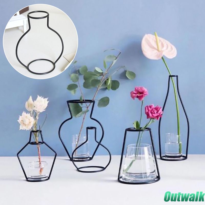Vase Gaya Eropa Vas Kawat Besi Pemegang Tanaman Logam Buatan Bunga Kering Pengaturan Bunga Besi Kerajinan Bunga Aksesoris Ornamen Kreatif