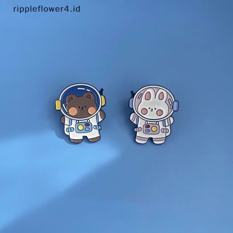 {rippleflower4.id} Bros Pasangan Astronot Sepasang Pin Alloy Lucu Kartun Lencana Dekorasi~