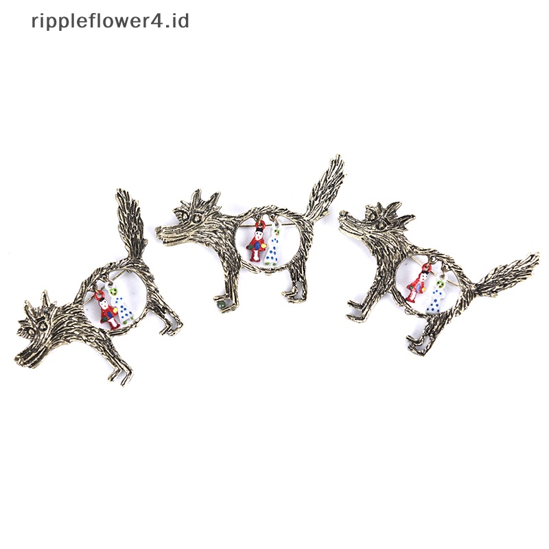 {rippleflower4.id} Fashion Vintage Kartun Berongga Serigala Anak Bros Punk Bros Pin Perhiasan Hadiah~