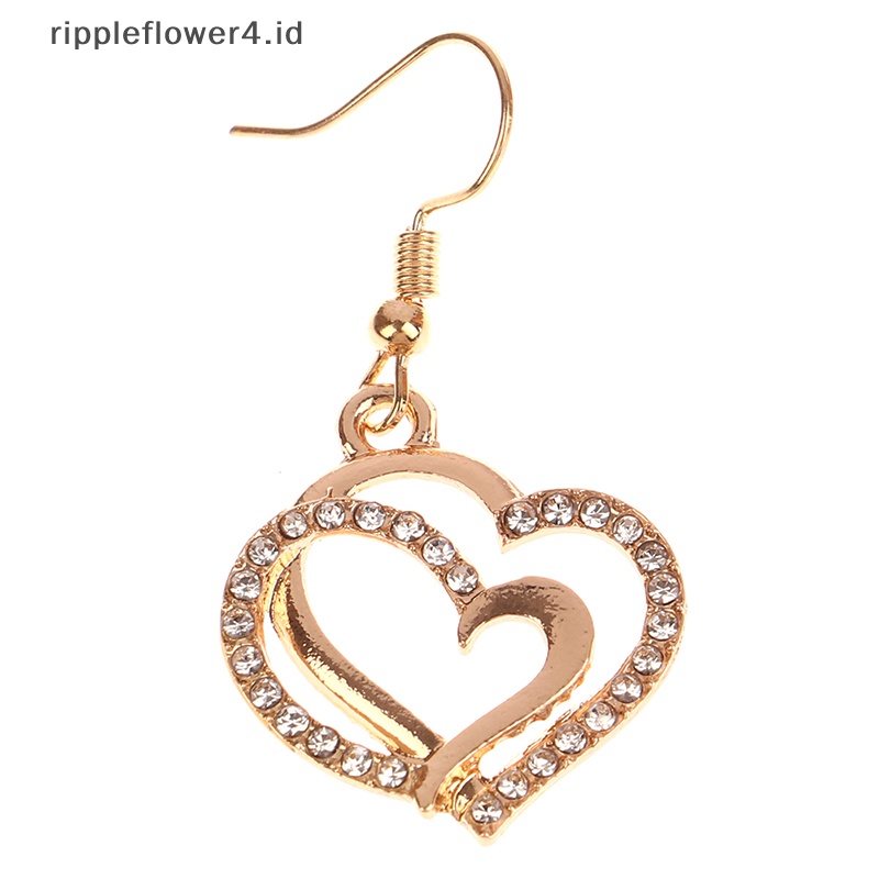 {rippleflower4.id} Indah Ganda Hati Kalung Anting Set Perhiasan Pesona Wanita Perhiasan Fashion Bridal Aksesori Set Hadiah Romantis~