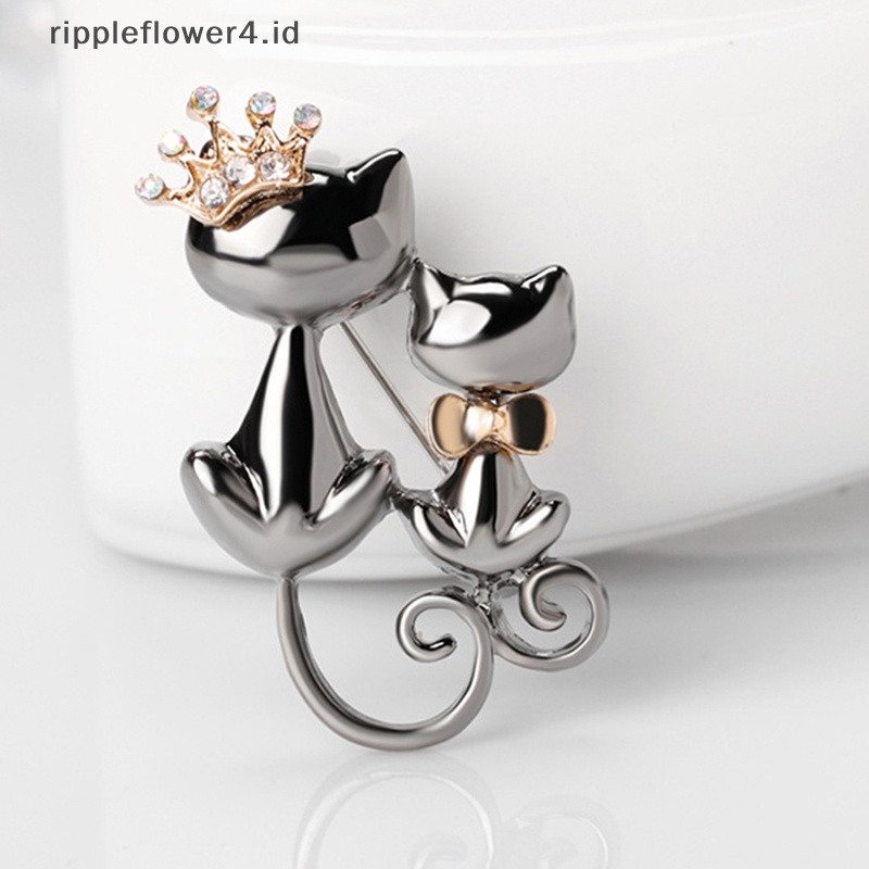 {rippleflower4.id} Pin Bros Hewan Kucing Lucu Untuk Wanita Perhiasan Hadiah Hadiah Lady Pin Payudara Elegan Fashion Jewelry~