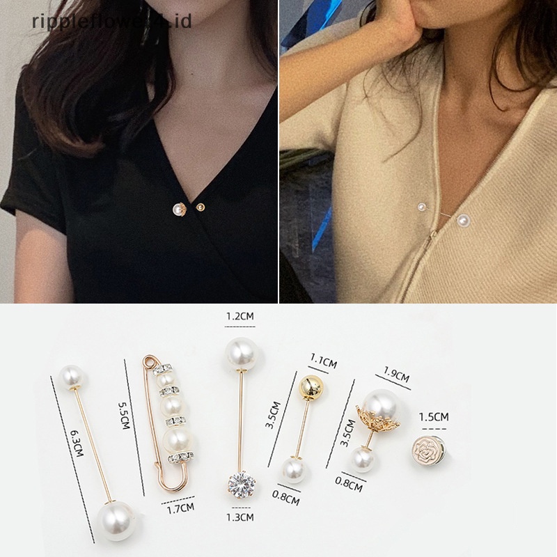 {rippleflower4.id} 1set Fashion Pakaian Bros Penyesuaian Pinggang Untuk Wanita Mutiara Kerah Pin Sweater Dress Brooch Pin Lencana Gesper DIY Aksesoris~