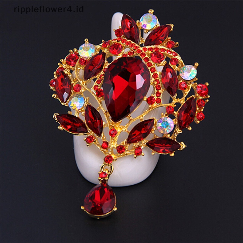 {rippleflower4.id} Fashion Kristal Berlian Imitasi Paduan Bros Wanita Elegan Mahkota Kaca Bros Pernikahan Bros~