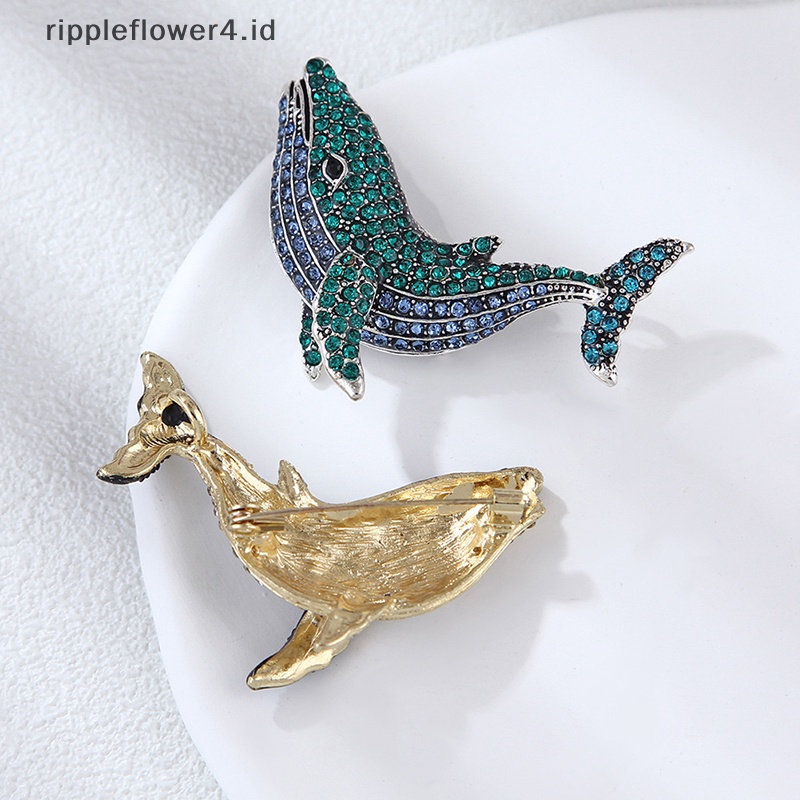{rippleflower4.id} Bros Ikan Paus Berlian Imitasi Fashion Untuk Wanita Perhiasan Perjamuan Baju Bros Pin~