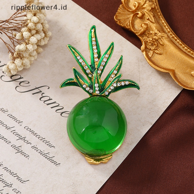 {rippleflower4.id} Fashion Jelly Nanas Bros Lucu Kristal Bros Untuk Wanita Pria Didesain Pin Perhiasan Mantel Aksesoris~