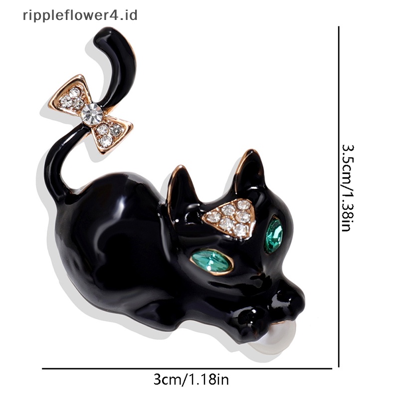 {rippleflower4.id} Temperamen Bertatahkan Berlian Hitam Putih Kucing Bros Retro Korsase Dekoratif Jas Pakaian Lencana Untuk Lady Jewelry Pins~