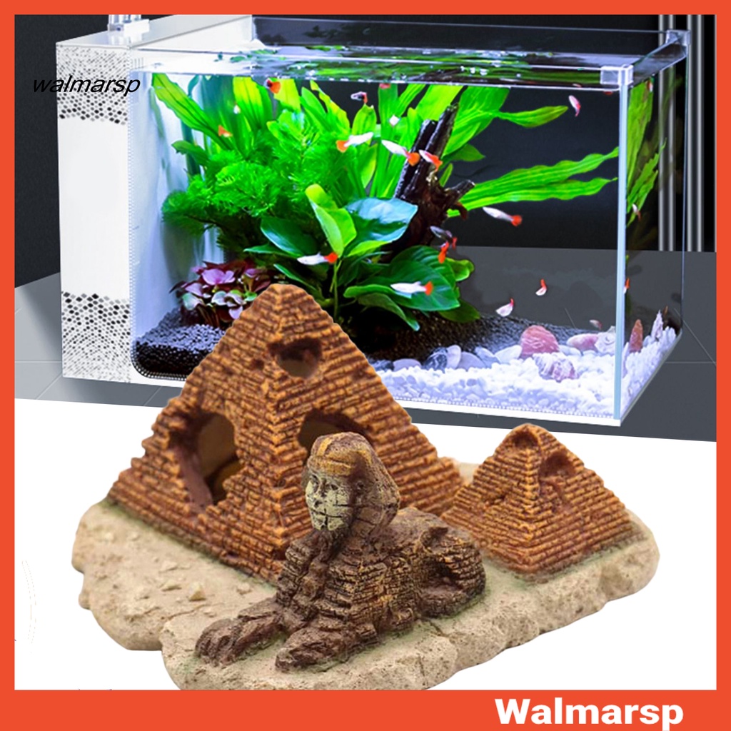 Walmarsp Hiasan Tangki Ikan Colorfast Anti Cacat Jatuh Tidak Polusi Piramid Sphinx Porous Rockery Aquarium Dekorasi Untuk Fish Tank
