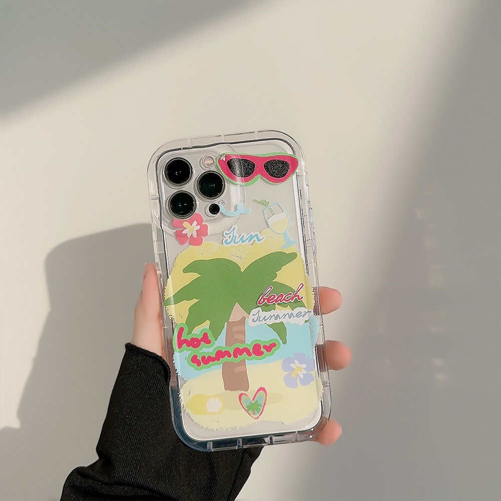 IPHONE Pantai Musim Panas Panas Panas Perlindungan Penuh Transparan Shockproof Soft Phone Case Cover Untuk Iphone11 12 13 14 PLUS PRO MAX