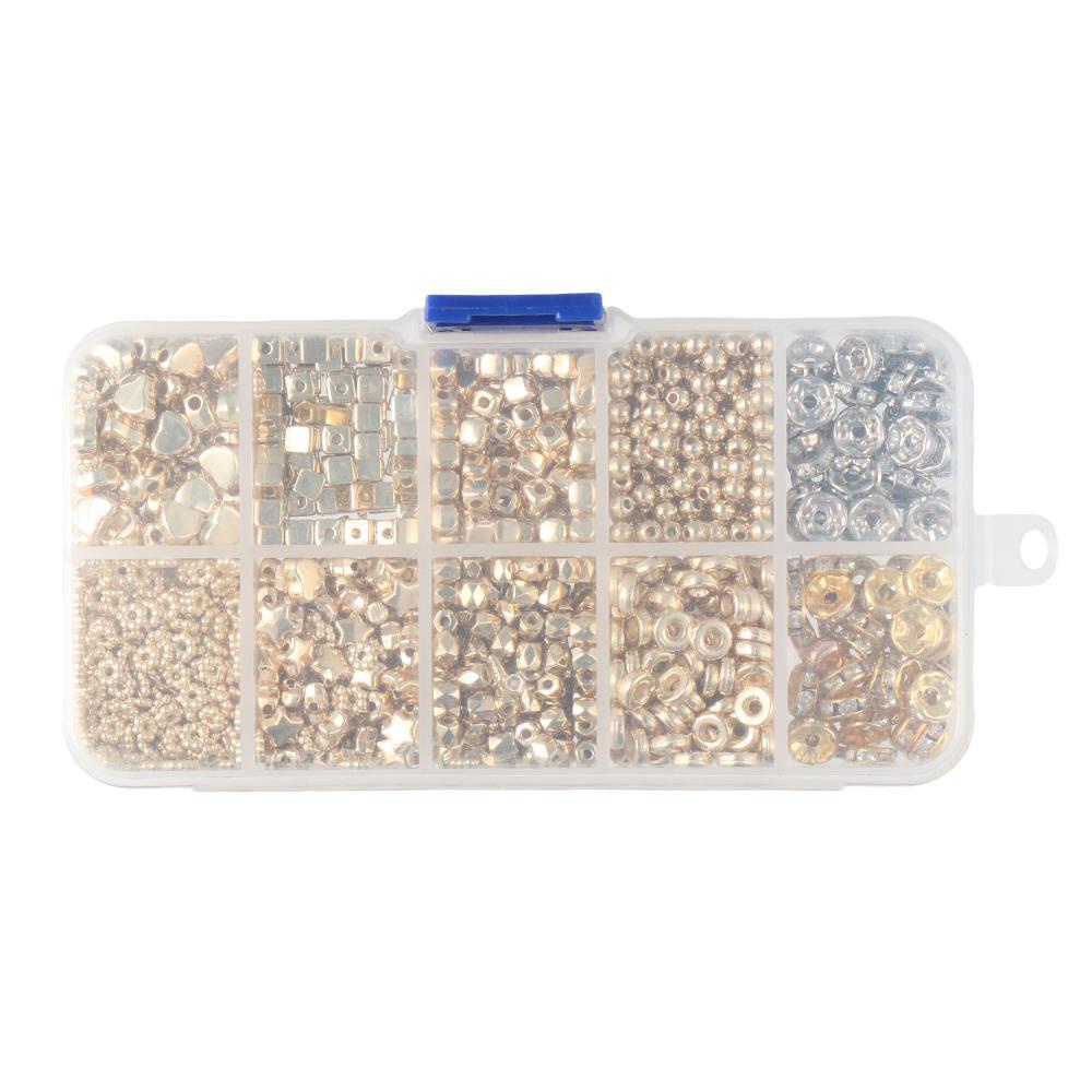 Lily 1240 Pcs Spacer Beads Set Kalung DIY Flat Disc Beads Membuat Perhiasan Manik-Manik Bunga Manik-Manik Hati Manik-Manik Bola Bulat Beads