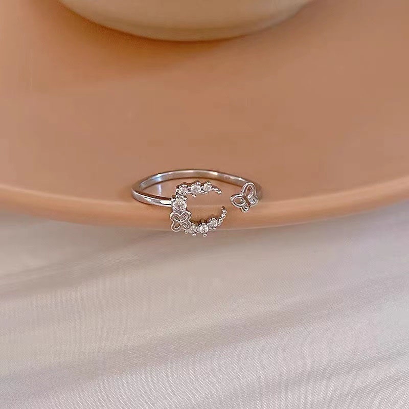 Cincin Pembukaan Geometris Kupu-Kupu Bulan Alloy Berlian Imitasi Korea Untuk Anak Perempuan