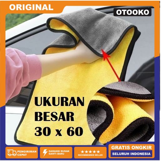 Kain Lap Microfiber 2 sisi Kuning Abu2 Besar 30x60 30 x 60 Wash Towel