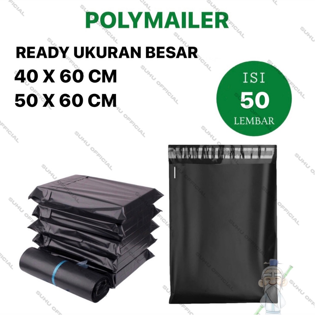 Plastik Packing Baju Kantong POLYMAILER Olshop isi 50 Lembar Hitam Ukuran Besar 40X60 50X60