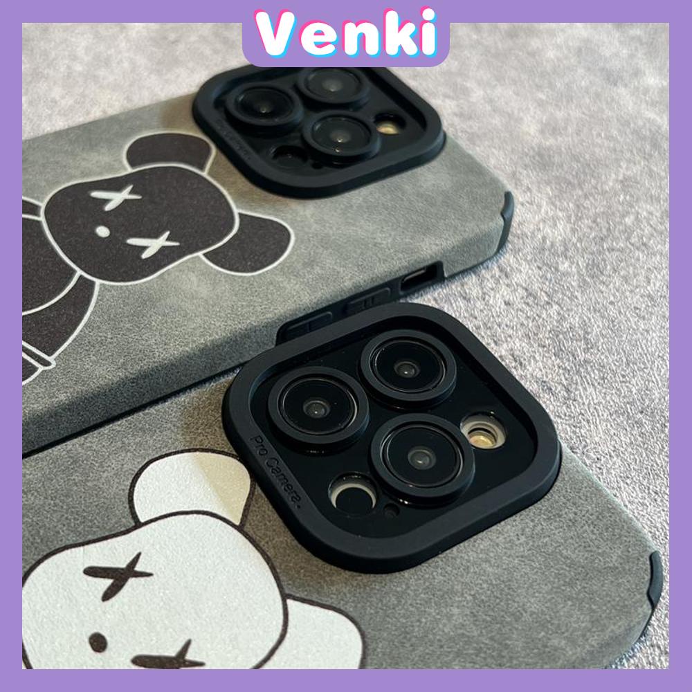 VENKI - Untuk iPhone 11 Case Kulit Kulit Murid Mata Suede Ponsel Case Lembut Tahan Guncangan Airbag Case Protection Camera Simple Bear Kompatibel iPhone 14 13 Pro max 12 xr xs 7 8Plus