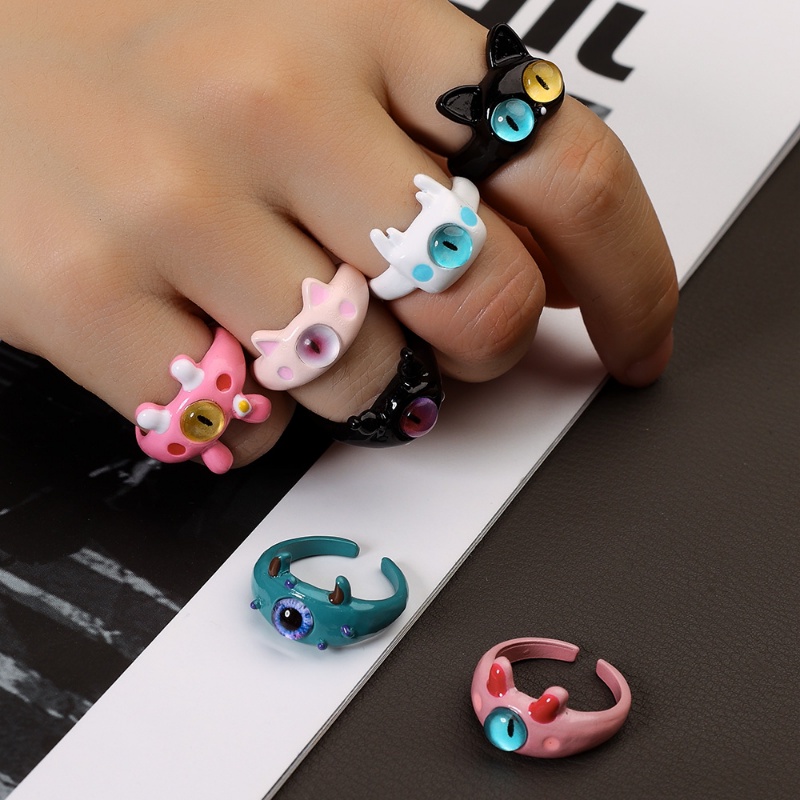 [Unggulan] Ulang Tahun Pacaran Perhiasan Hadir Lucu Jari Dekorasi Aksesoris Kartun Monster Kecil Cincin Multi-Warna Pasangan Jari Circlet