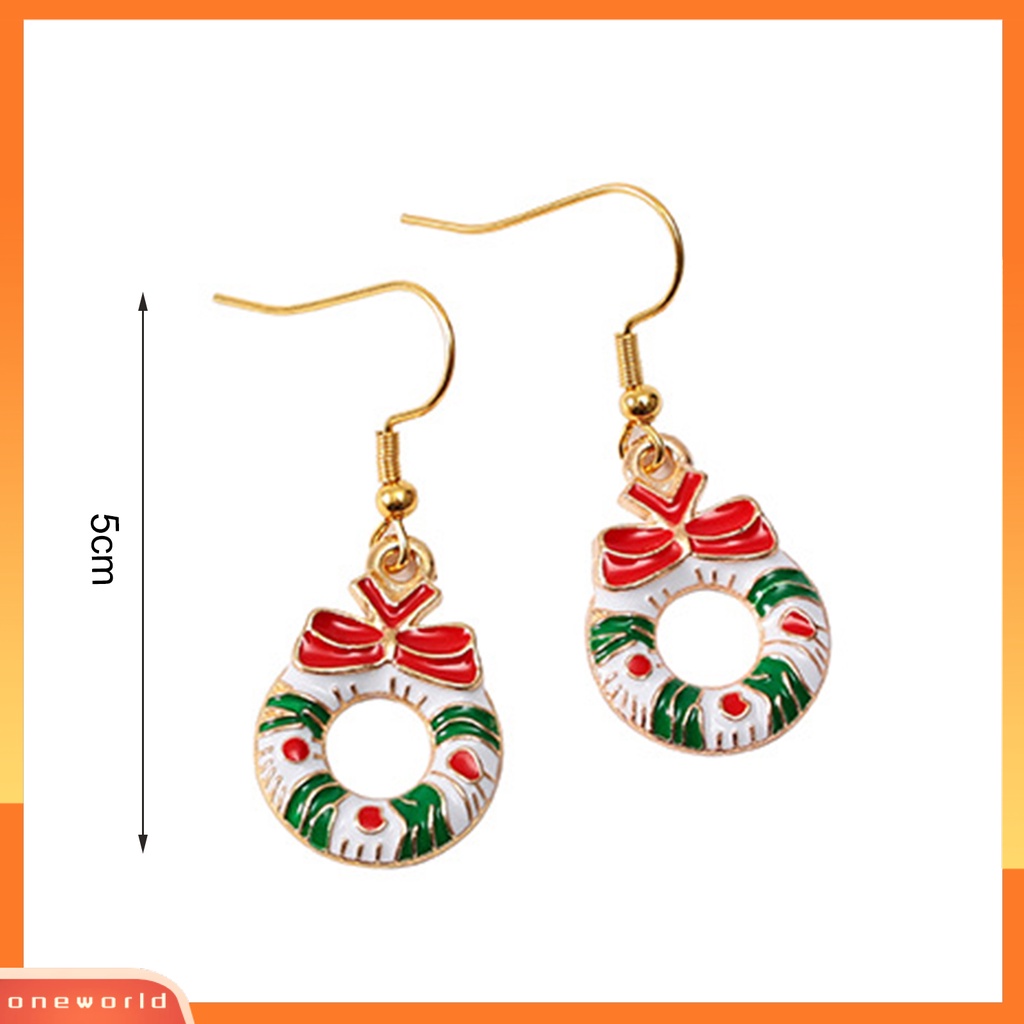 [WOD] 1pasang Anting Menjuntai Pohon Natal Snowman Dripping Oil Santa Claus Earrings Perhiasan Aksesori