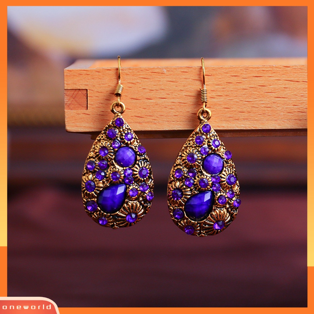 [WOD] 1pasang Anting Menjuntai Gaya Etnik Berlian Imitasi Mengkilap Hias Semua Pertandingan Perhiasan Hadiah Permata Imitasi Wanita Vintage Water Drop Pendant Earrings Untuk Pacaran