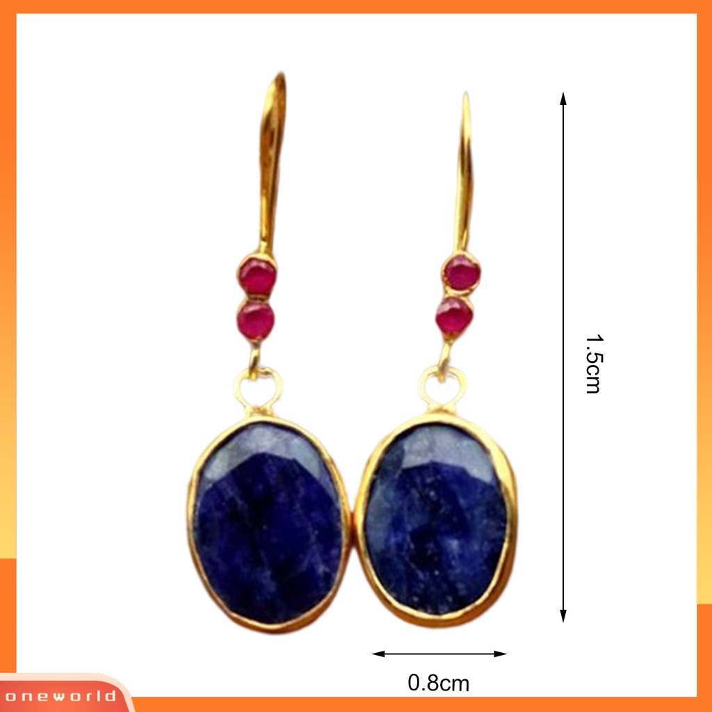 [WOD] 1pasang Anting Menjuntai Vintage Bohemian Etnik Geometri Electroplating Dekorasi Hadiah Wanita Oval Permata Imitasi Drop Earrings Perhiasan Untuk Pesta