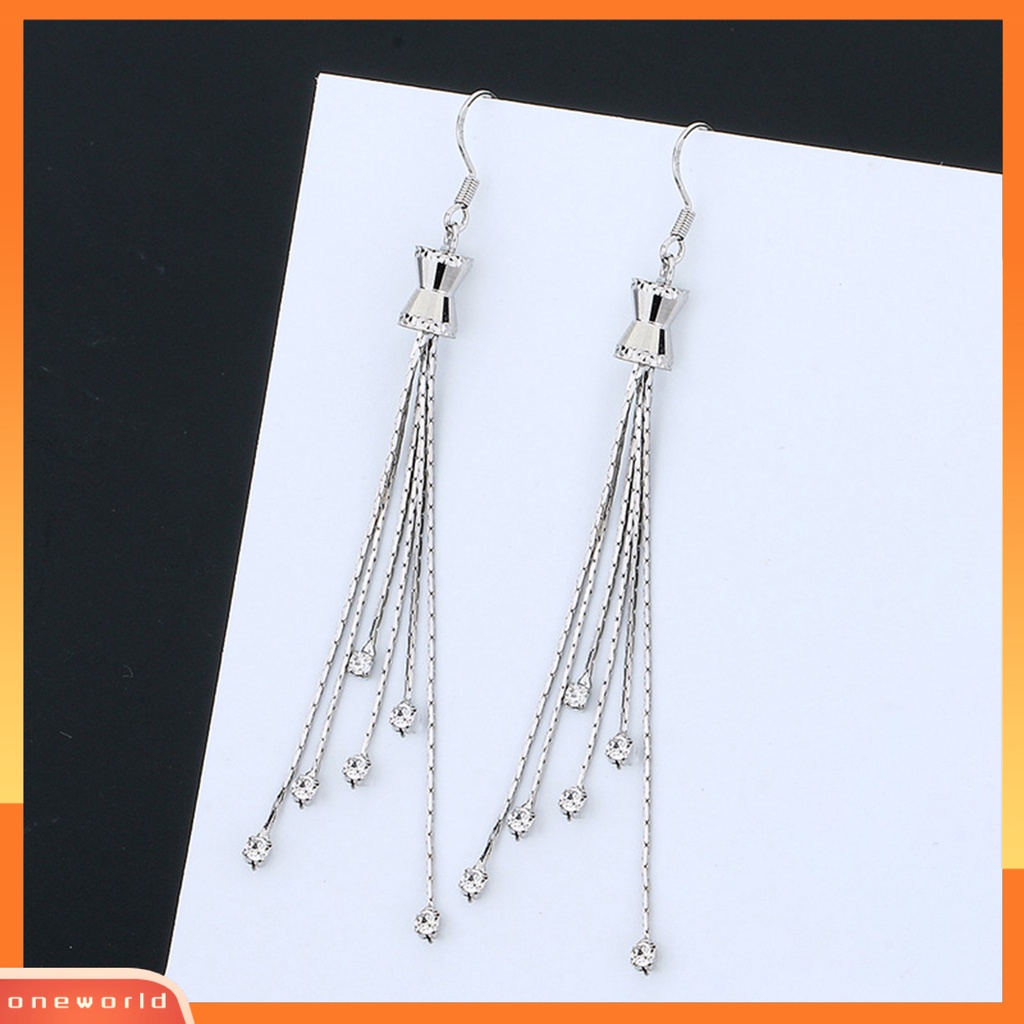 [WOD] 1pasang Anting Menjuntai Jumbai Panjang Temperamen Elegan High Gloss Cantik Hadiah Fashion Perhiasan Bling Zirkon Hook Linear Earrings Untuk Pacaran