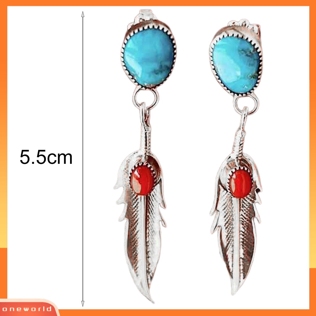 [WOD] 1pasang Drop Earrings Bulu Imitasi Turquoise Ladies Elegan Tahan Lama Anting Menjuntai Untuk Perjamuan