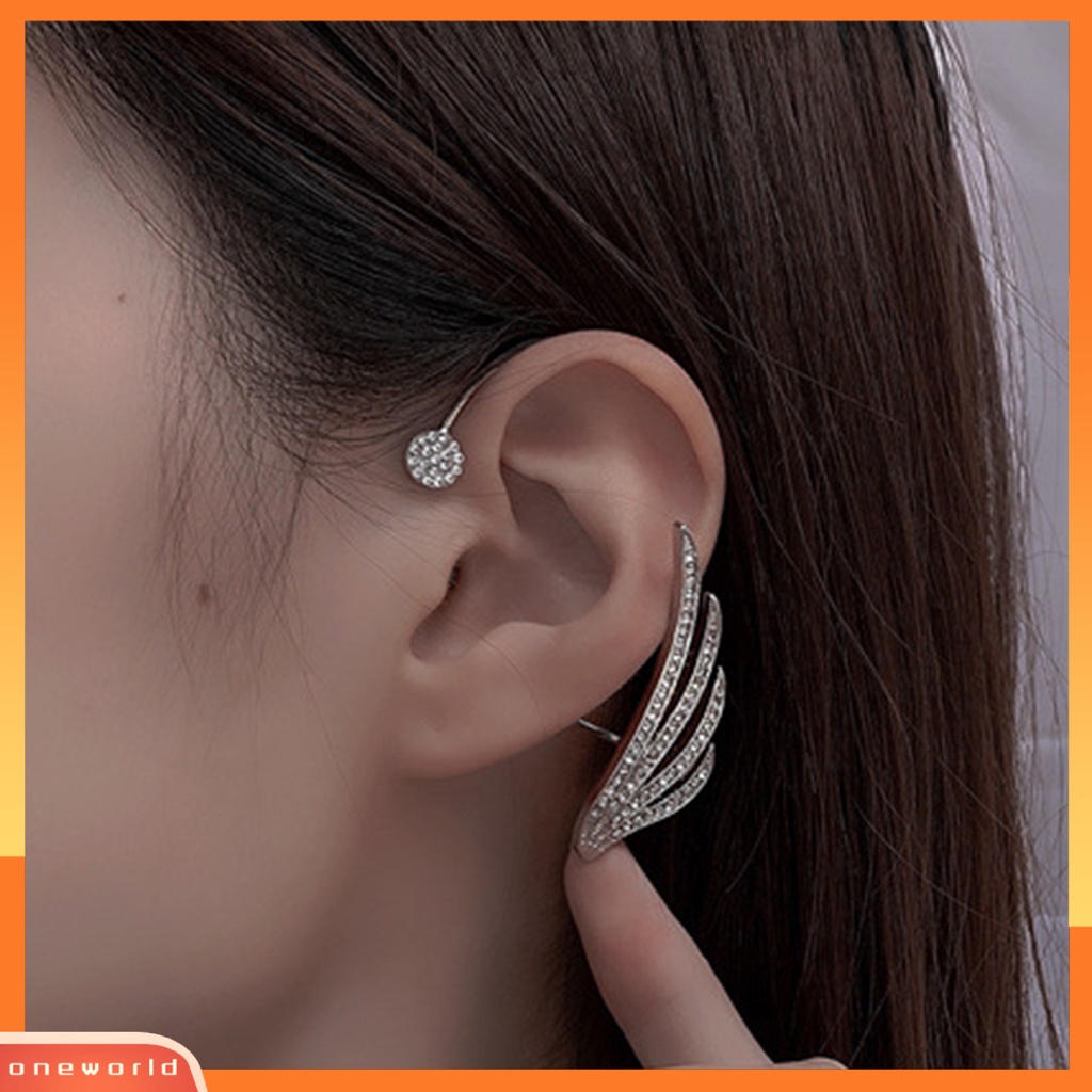 [WOD] Lady Klip Telinga Bentuk Sayap Berlian Imitasi Hias Supper Shiny Individu Arc Women Earrings Untuk Prom